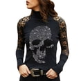 thumbnail image 1 of Skksst Womens Sequins High Neck Lace Long Sleeve Gothic Skull Blouse T Shirt Tops, 1 of 4