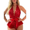 thumbnail image 1 of Skksst Womens Sexy Backless Plunge V Neck Bodysuit Lace Underwear Lingerie Plus Size, 1 of 5