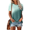 thumbnail image 1 of Skksst Womens Short Sleeve Crew Neck Gradient Printed Pullover T Shirt Tops, 1 of 2