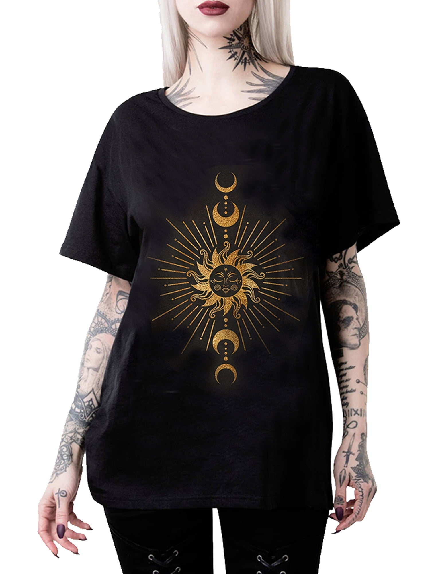 Skksst Womens Short Sleeve Round Neck T Shirt Gothic Darkness Blouse Tops