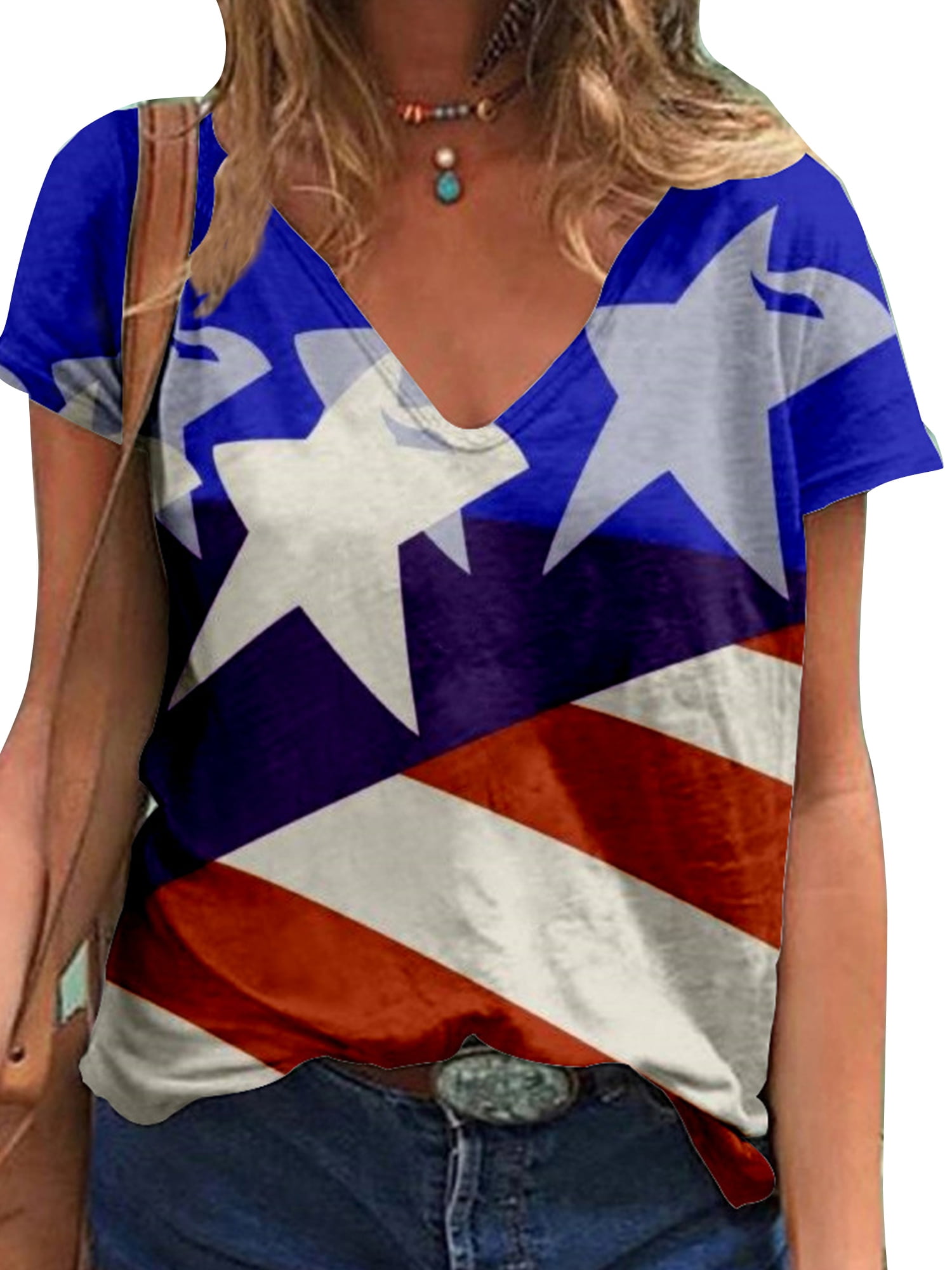 Skksst Womens Short Sleeve V Neck T Shirt Independent Day American