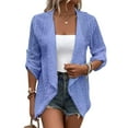 thumbnail image 1 of Skksst Womens Solid Color Lapel Jacket Lace Crochet Open Front Cardigan Thin Coat, 1 of 2