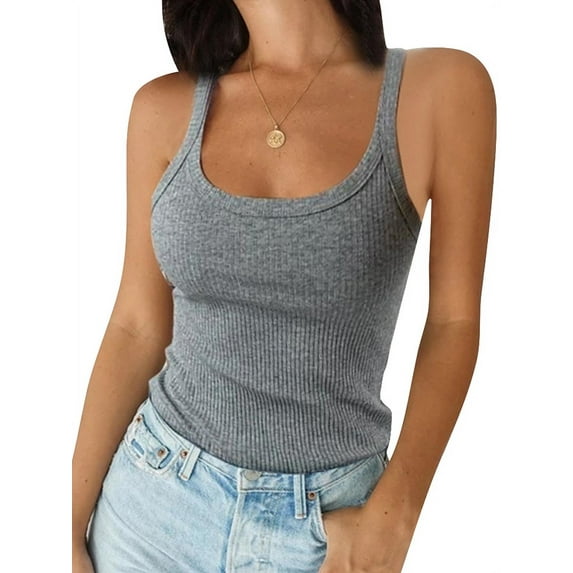 Skksst Womens Solid Color Sleeveless Blouse Tee Ribbed Cami Tank Top