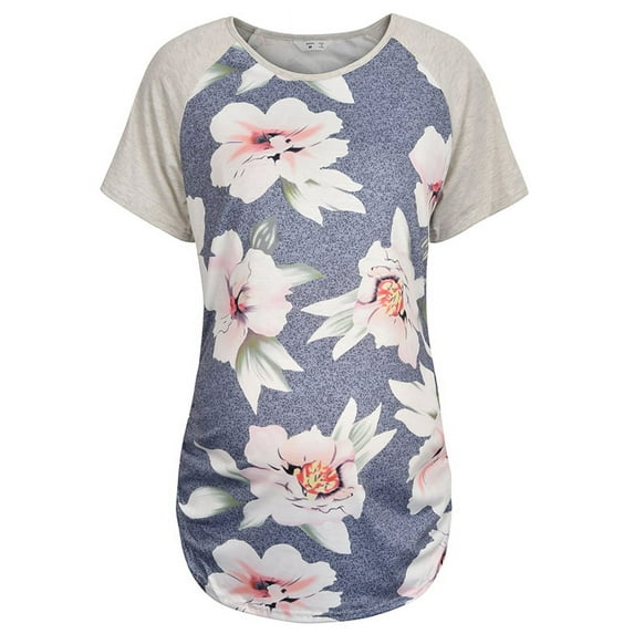 Skksst Womens Summer Floral Printed Short Sleeve Maternity T Shirt Casual Blouse Tops