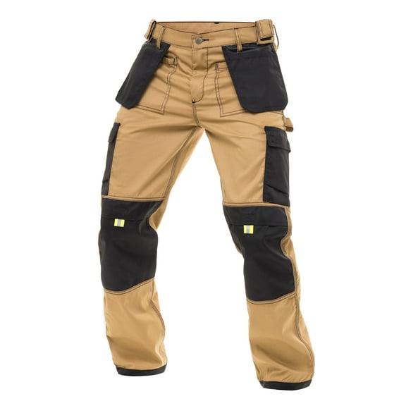 SkylineWears Men's Utility Work Pants - Carpenter Trousers with Multi-Pockets for Construction Safety Khaki W30-L34