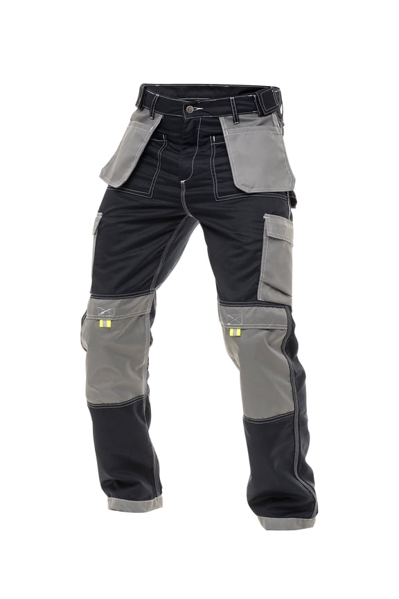 Men's Utility Work Pants - Carpenter Trousers with Multi-Pockets for Construction Safety Black W30-L30