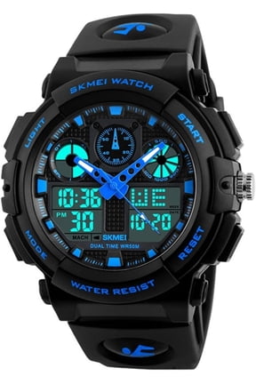 Skmei Men's Digital Analog Sports Military Watches Waterproof Outdoor LED Backlight Display Alarm Stopwatch,Blue
