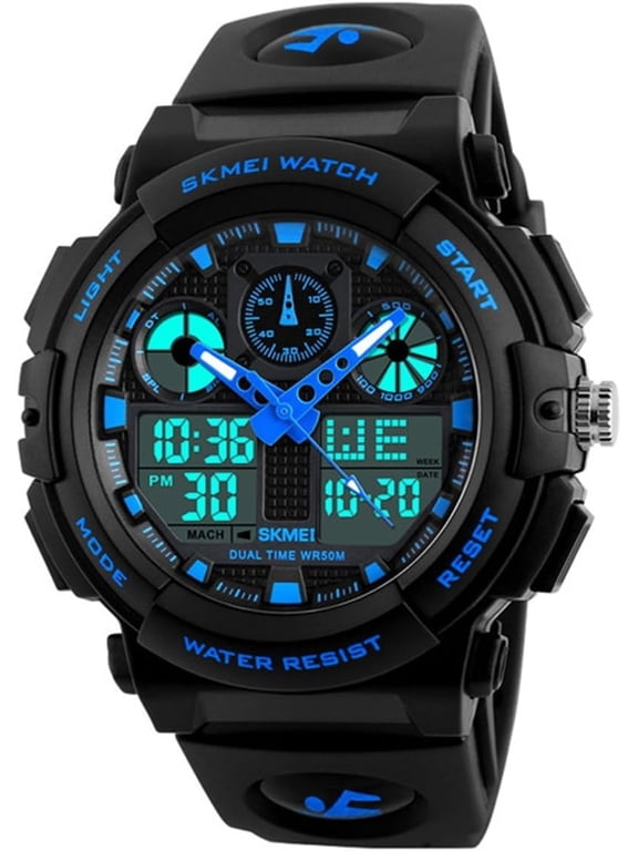 Skmei Men's Digital Analog Sports Military Watches Waterproof Outdoor LED Backlight Display Alarm Stopwatch,Blue