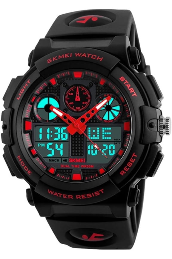 Skmei Men's Digital Analog Sports Military Watches Waterproof Outdoor LED Backlight Display Alarm Stopwatch,Red
