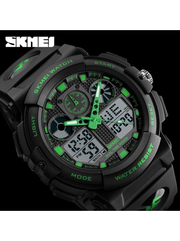 Skmei Men's Digital Analog Sports Military Watches Waterproof Outdoor LED Backlight Display Alarm Stopwatch,green