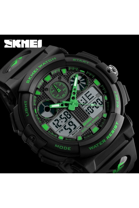 Skmei Men's Digital Analog Sports Military Watches Waterproof Outdoor LED Backlight Display Alarm Stopwatch,green