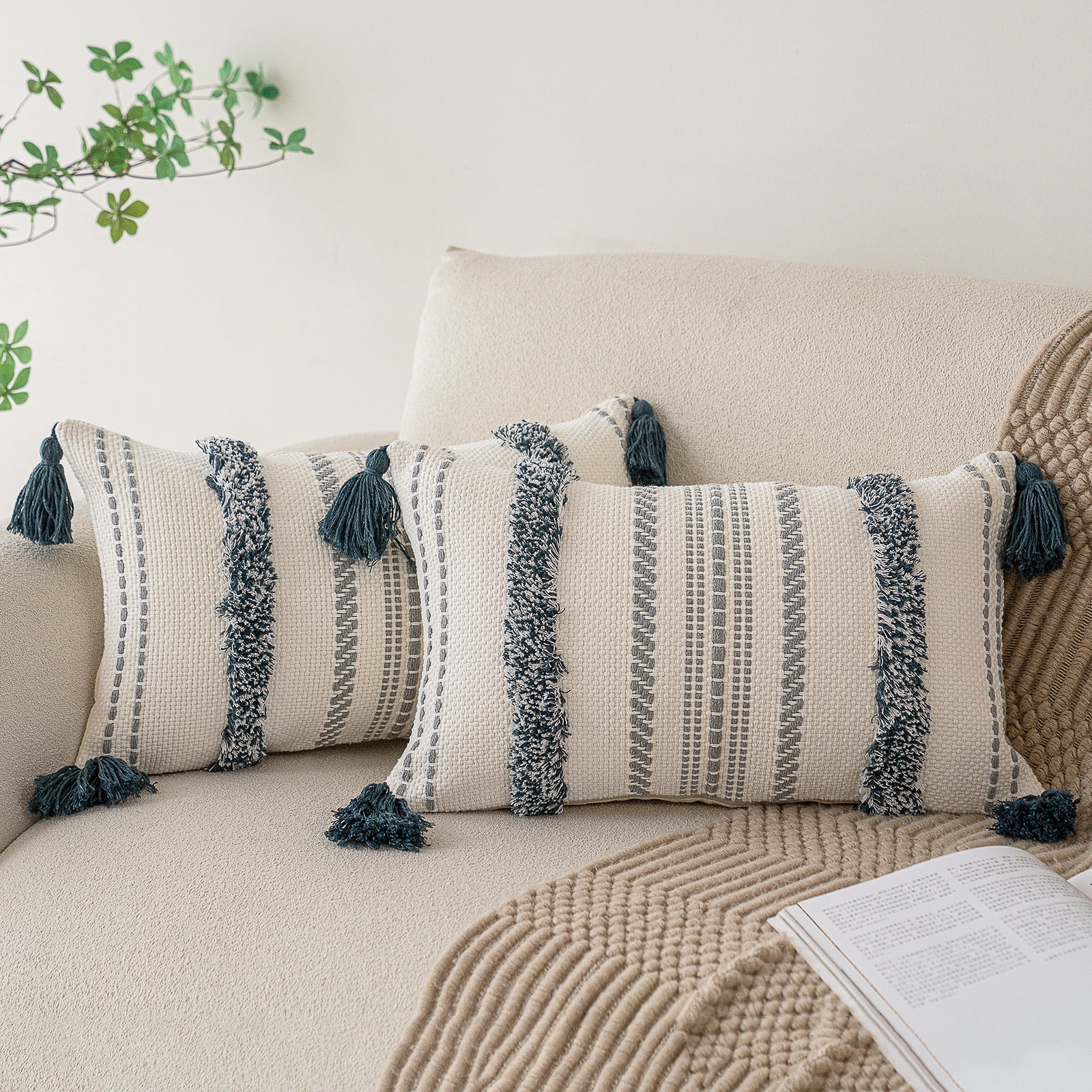 Skodaer 2 Pack Boho Decorative Throw Pillow Covers Tufted Woven with ...