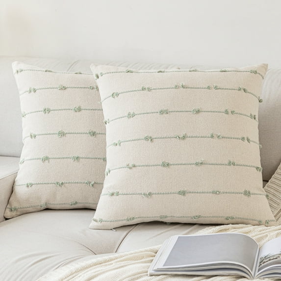 Skodaer Boho Throw Pillow Covers 18"x18" Set of 2 Modern Farmhouse Decorative Cushion Case Tufted Square Pillows Cover Neutral Pillow Cases Accent Pillowcase for Sofa, Couch, Bed,Green