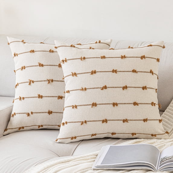 Skodaer Boho Throw Pillow Covers 18"x18" Set of 2 Modern Farmhouse Decorative Cushion Case Tufted Square Pillows Cover Neutral Pillow Cases Accent Pillowcase for Sofa, Couch, Bed,Brown