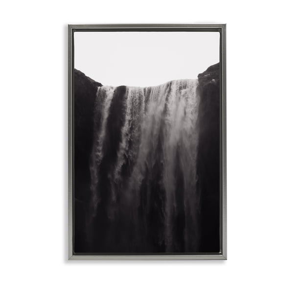 Stupell Industries Skogafoss Icelandic Waterfall Gray Framed Floater Canvas Wall Art, design by Jade Sharp Photo, 25 x 17