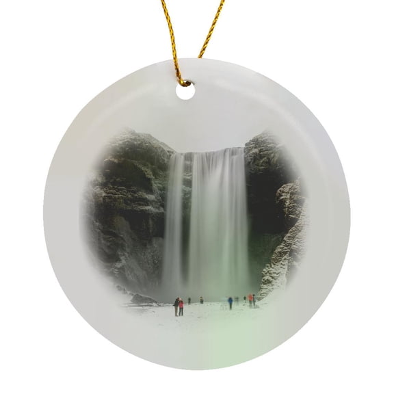 3drose, Skogafoss Waterfall During Winter, One of the Icons of Iceland., Circle Porcelain Ornament