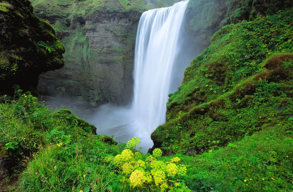 Skogafoss Waterfall Southern Iceland Canvas Art - Robert Postma Design Pics (36 x 22)