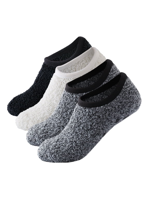Non Slip Socks for Women Warm Cozy Fuzzy Slipper Socks Soft Fluffy Christmas Grips Microfiber Ankle women's shoe size 5-8.5