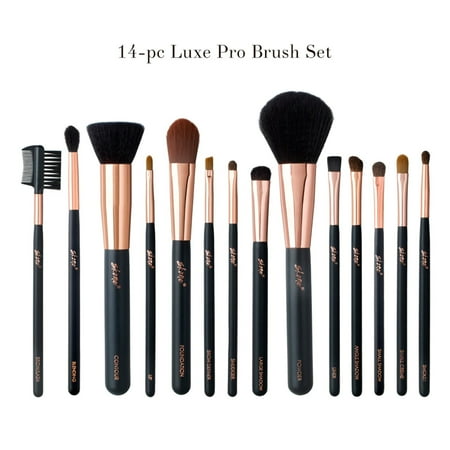 Skone Cosmetics Makeup Brushes Set - 14pcs Professional Grade Makeup Brush Set For Face - Rose Gold and Synthetic Black Brush Sets for Everyday Use - Eyeshadow, Smokey, Lip, Brow, Liner, Smudger, Foun