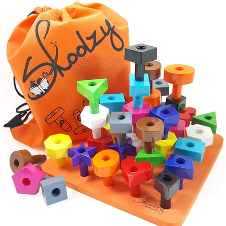 Skoolzy 38 Pcs Stacking Peg Board Montessori Therapy Toy Set |Fine Motor Skills for Toddlers & Preschooler | STEM Color Sorting Learning Games price history and forecast - Skoolzy