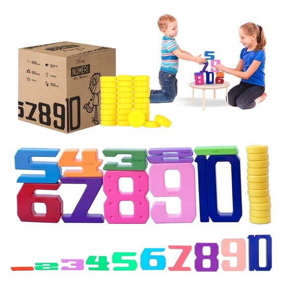 Skoolzy Number Blocks for Toddlers, 44-Piece Montessori Counting & Math Building Block Set, Educational Stacking Toy for Early Math Learning, Ages 18 Months+
