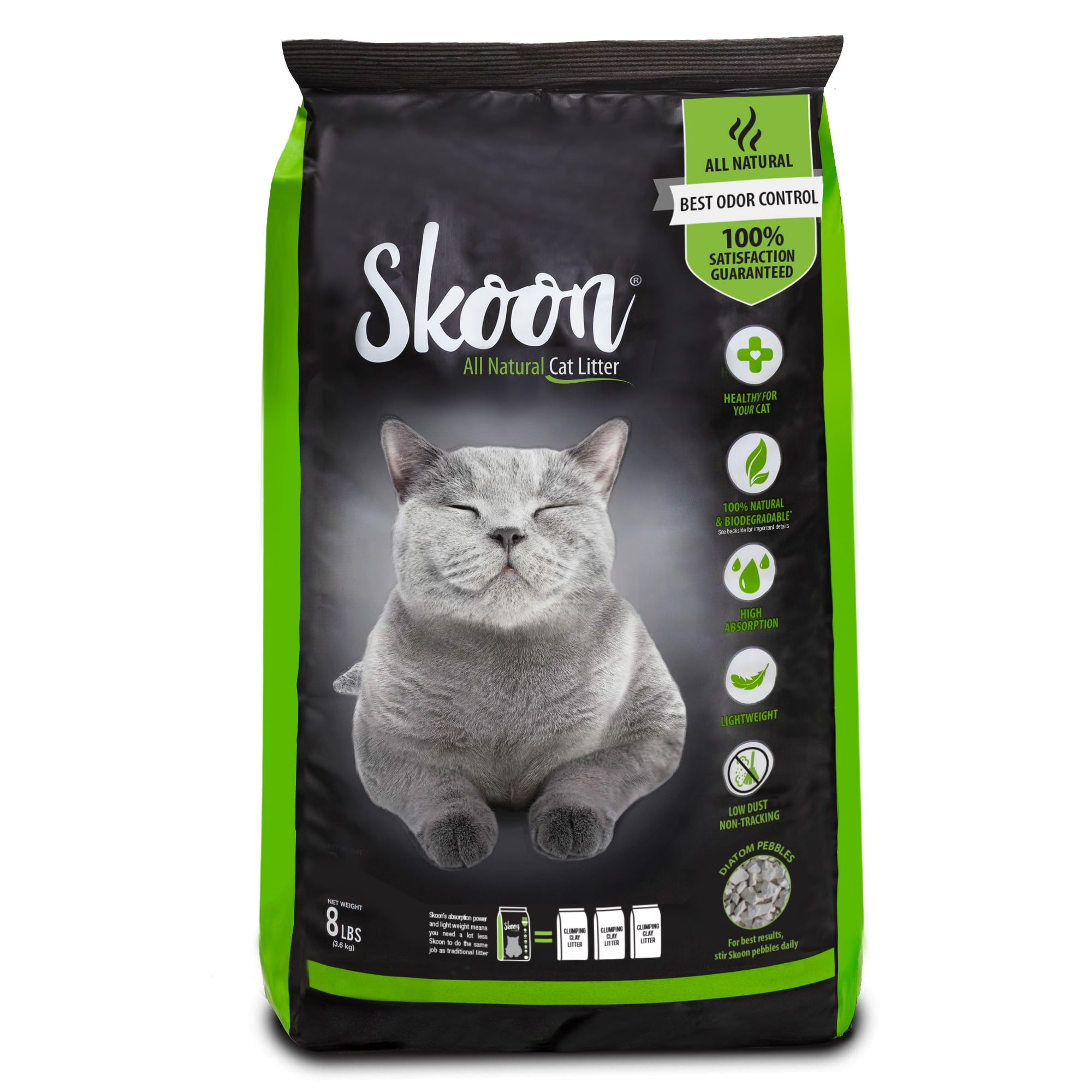 Skoon AllNatural Cat Litter, 8 lbs LightWeight, NonClumping, Low