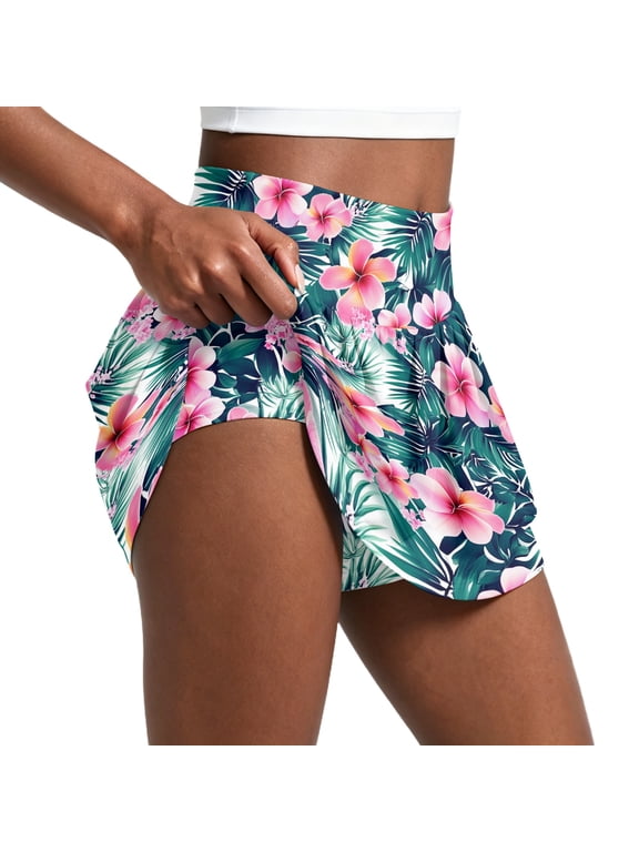 Skort For Women High Waist Floral Print Skirt Built In Shorts Athletic Workout Skorts For Tennis Running Casual Wear
