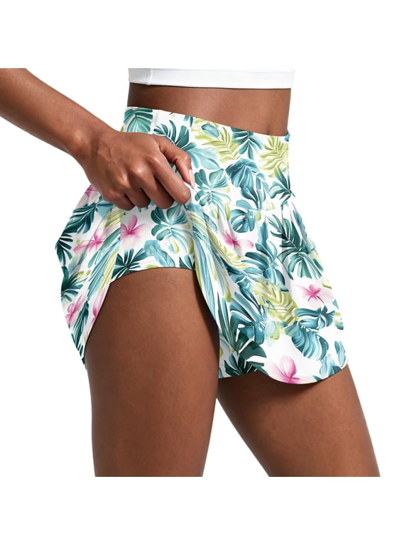 Skort For Women High Waist Floral Print Skirt Built In Shorts Athletic Workout Skorts For Tennis Running Casual Wear