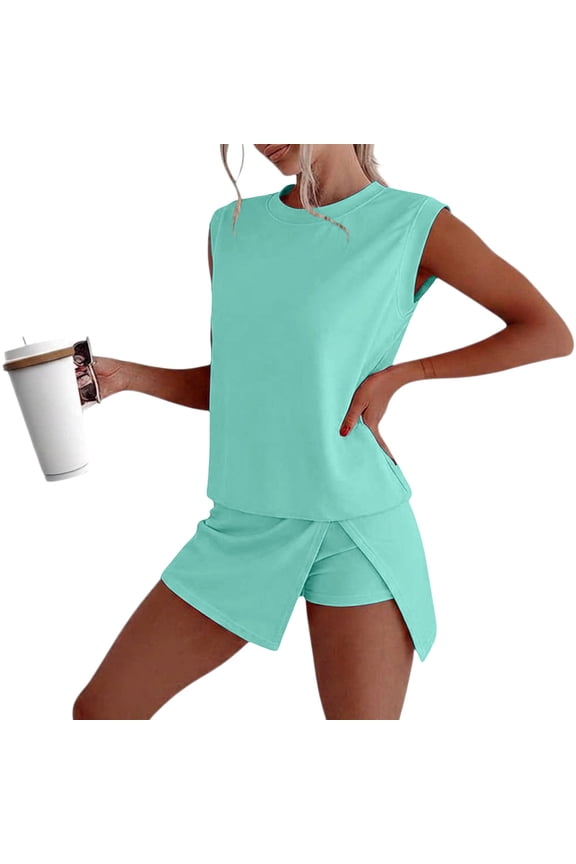 Short Sleeve Tank Tops And Skirt Set 2 Piece Skirt Sets For Women Matching Skirt And Top Set Tennis Outfits Woman Cute Summer Sets Short Sleeve Tank Tops And Skirt Set Skort Set