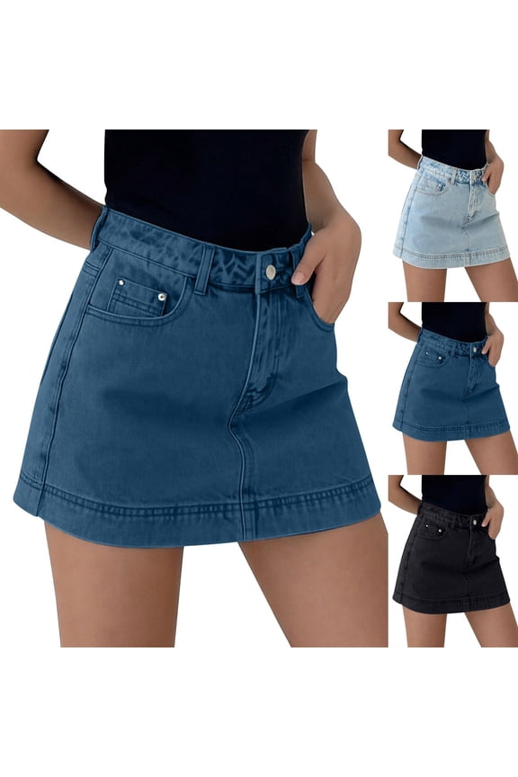 Skorts Skirts for Women BWASD Summer Casual Denim Skirt High Waisted Button Stretchy Jean Shorts with Pockets Dark Blue S-XXXL 2026 Beach Vacation Travel Daily Wear