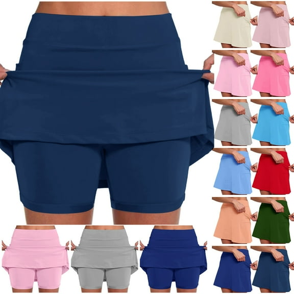 Skorts for Woman Plus Size High Waisted Skirt with Shorts Underneath Athletic Tennis Skirts with Pockets Tummy Control Casual Solid Tennis Yoga Sport Skirt