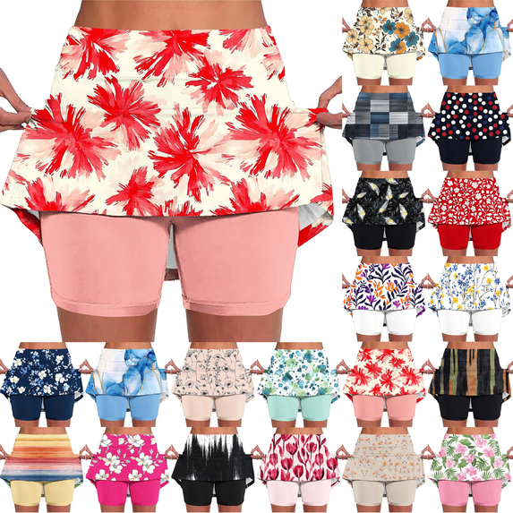 Skorts for Woman High Waisted Tummy Control with Pockets Built in Shorts Summer Casual Printed Workout Golf Tennis Skirt