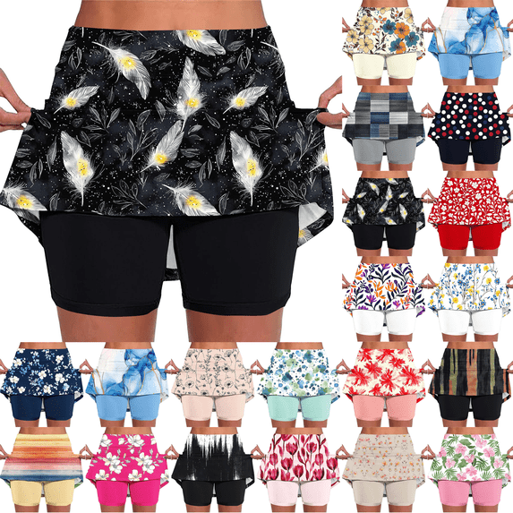 Skorts for Woman High Waisted Tummy Control with Pockets Built in Shorts Summer Casual Printed Workout Golf Tennis Skirt