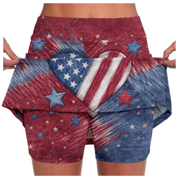 Skorts for Woman Patriotic Stars and Stripes Skort for Women Usa 250Th Anniversary Tennis Pocket Yoga Sport Skirt with Lining Brick Red S