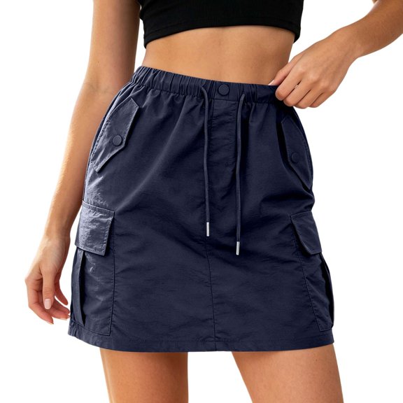 Toome Women's Y2K Cargo Mini Skirt High Waisted Drawstring Utility Short Skirt with Pockets