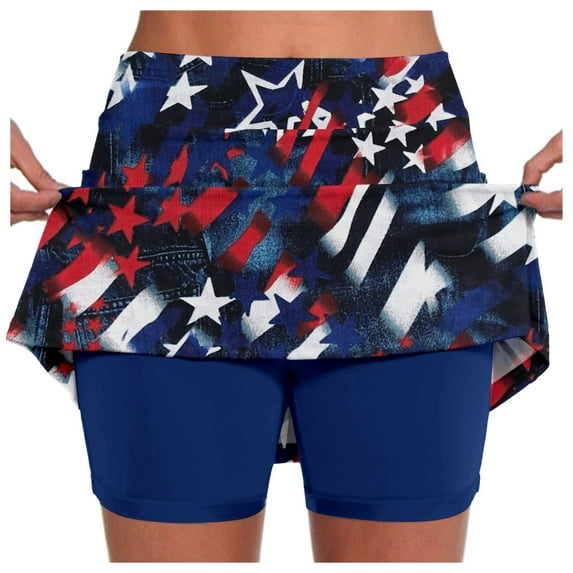 Skorts for Women Dressy Casual Prints Built-In Skorts Skirts Comfy Dailywear Stretchy Women's Workout Shorts,Navy,5XL