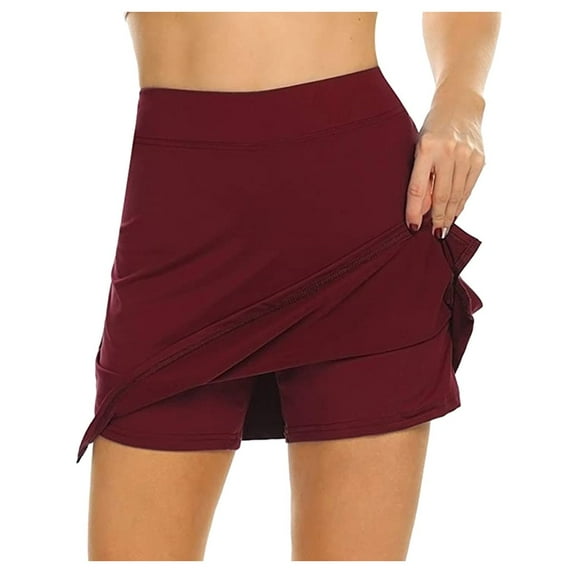 Husipze Skorts for Women High Waisted Stretchy Tennis Skirt with Short Casual Flowy Athletic Skirts for Running Wine L