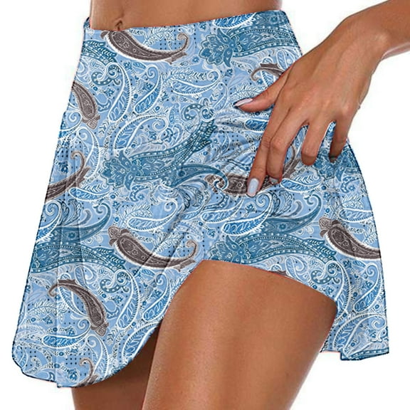 Skorts for Women High Waisted Stretchy Tennis Skirts with Short Casual Printed Athletic Skirts for Running Blue L