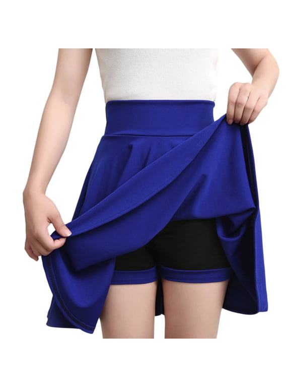 Skorts for Women Summer Ruffle Skirt Casual Tiered Mini Skirts Pleated Flowy High Waist with Shorts Blue M