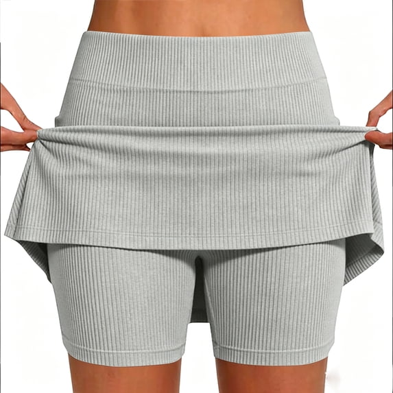 Skorts for Women with Pockets Casual Summer Cute Stretch Tummy Control High Waisted Skirts with Shorts Underneath Light Gray L
