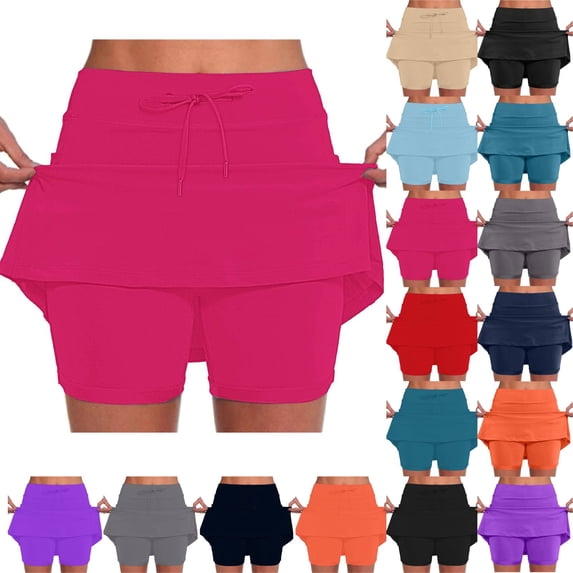 Skorts for Women with Pockets High Waisted Tummy Control Skirts Plus Size Casual Summer Athletic Skort Hot Pink L