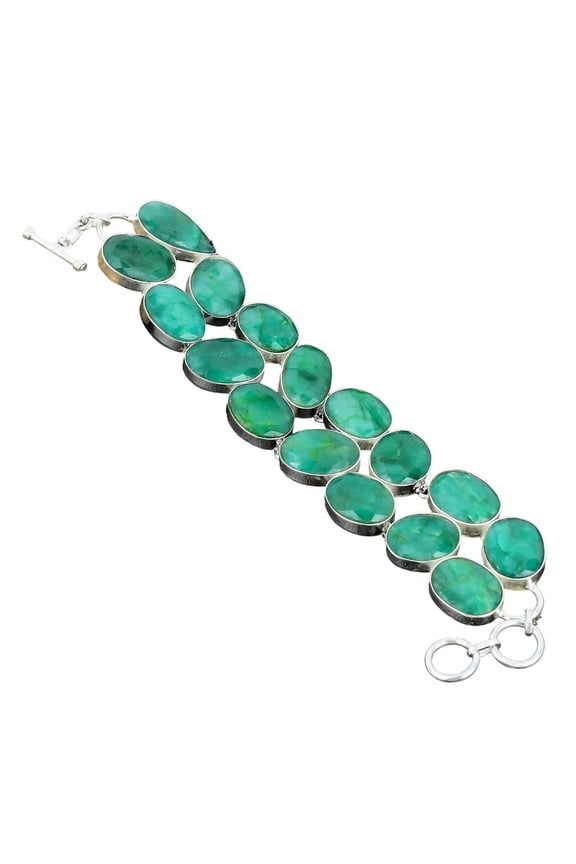Skota Emerald Bracelet 925 Sterling Silver | Handmade Deep Green Gemstone Jewelry | Elegant Gift for Women