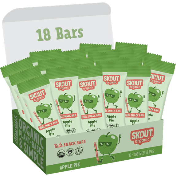 Skout Organic Apple Pie Kids Snack Bars (18 Pack) | Organic Snacks for Kids | School Snacks & Lunch Snacks | No Refined Sugar | Vegan | Gluten, Dairy, Peanut, Seed Oil Free