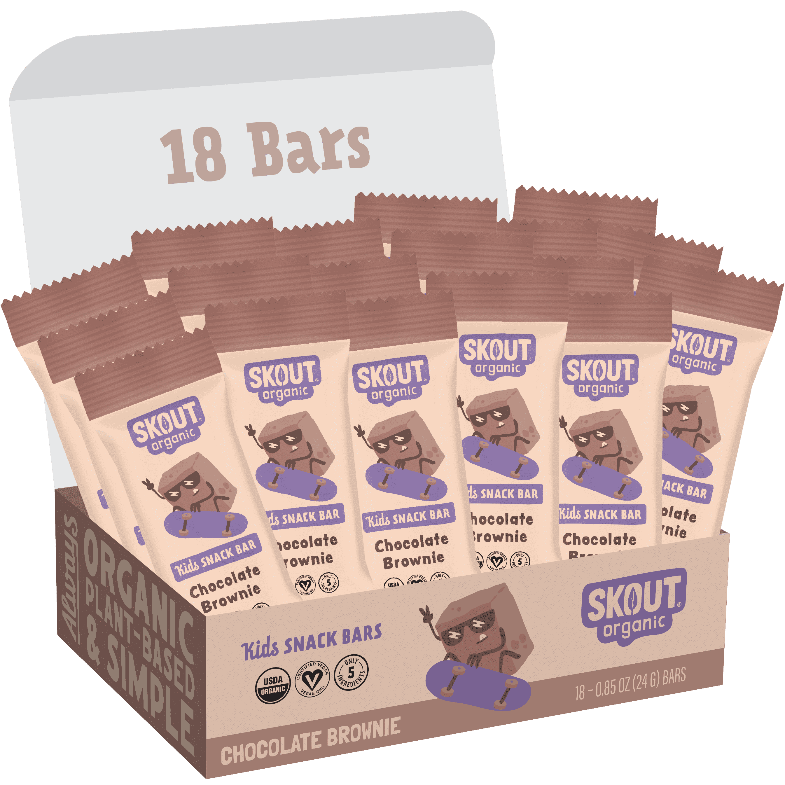 Skout Organic Chocolate Brownie Kids Snack Bars (18 Pack) | Organic Kids Snack Bars | School Snacks & Lunch Snacks | No Refined Sugar | Vegan | Gluten, Dairy, Peanut, Seed Oil Free