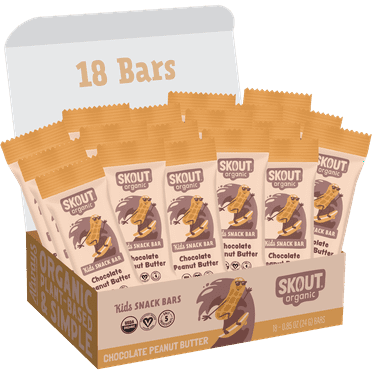 Skout Organic Chocolate Peanut Butter Kids Snack Bars (18 Pack) | Organic Kids Snack Bars | School Snacks & Lunch Snacks | No Refined Sugar | Vegan & Paleo | Gluten, Dairy, Seed Oil Free