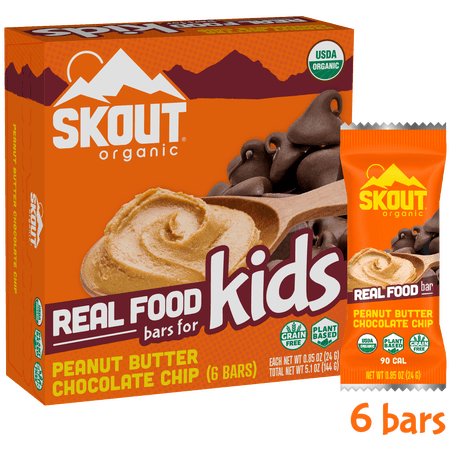 Skout Organic, Kids Real Food Bars, Peanut Butter Chocolate Chip, 6 Energy Bars, 0.85 Oz each
