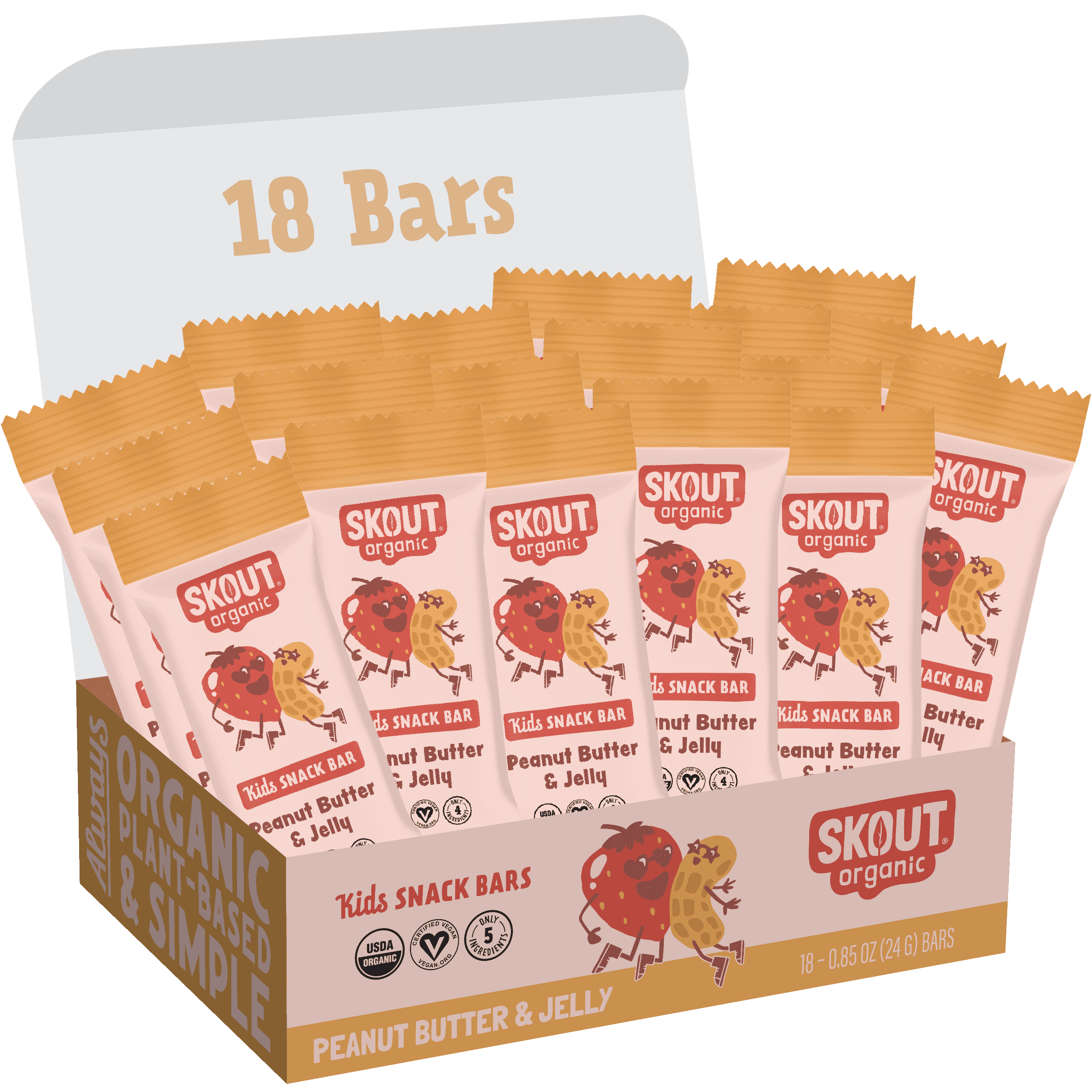 Skout Organic Peanut Butter & Jelly Kids Snack Bars (18 Pack) | Organic Snacks for Kids | No Refined Sugar | Vegan | Gluten, Dairy & Seed Oil Free