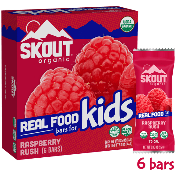 Skout Organic Real Food Bar, Raspberry Rush, 5.1 oz, 6 Ct