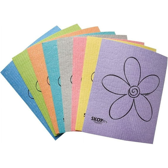 Skoy Cloth 8-Pack – Reusable Swedish Dishcloths, Eco-Friendly, Assorted Colors w/Design