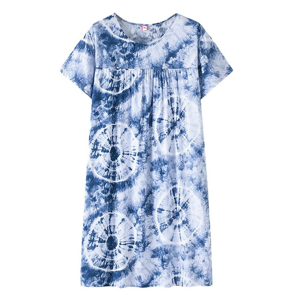 Skpblutn Nightgowns for Women Summer Cotton Silk Short Sleeved Sleep Dress for Middle Aged New Loose Fitting Home Wear Elderly Sleepwear Plus Size Dress